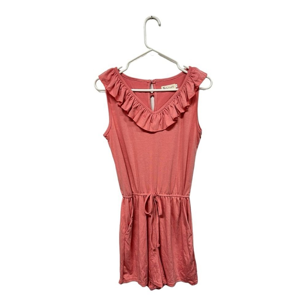 NWOT For G and PL Summer Casual Sleeveless Tank Romper Ruffle Beach Pink Coral S